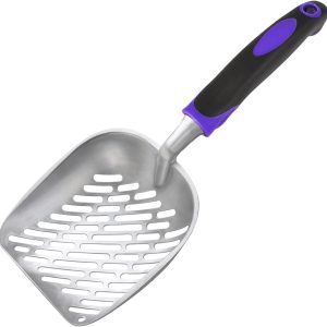 Cat Litter Scoop,Long Handle Cat Scooper,Stainless Steel Metal Scoop,Poop Sifting,Mesh Shovel,Suitable for Cat Litter Box, (Purple)