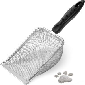 Cat Litter Scoop,Sturdy Litter Cleaner Corner Shovel,Stainless Steel Mesh Litter Shovel,Easy to Clean Reptile Terrarium Sand Waste,Beach Shovel(Black)