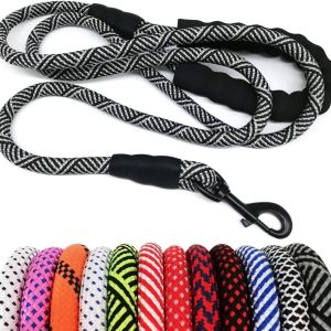 Heavy Duty Rope Dog Leash, 3/4/5/6/7/8/10/12/15 FT Nylon Pet Leash, Soft Padded Handle Thick Lead for Large Medium Dogs Small Puppy (1/2" * 6', Black)