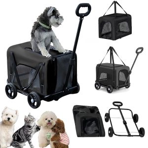 Pet Stroller for Small Dogs, Foldable Dog Stroller,Pet Carrier for Small Pets Dogs and Cats,Breathable Visible Mesh for Dogs and Cats up to 22 lbs, Black