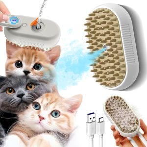 Cat Steam Brush for Shedding with Foldable Handle 4 in 1 Rechargeable Steam Brush for Cats and Dogs,Haired Pets Spritz Defur Comb for Cats Pet Spray Grooming Tool for Hair Removal & Massage