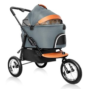 Dog Stroller for Medium Dogs - 3 in1 Small Pet Strollers Zipperless Dog Cat Stroller 3 Wheels with Detachable Dogs Carriage,Jogging Tires,Storage Basket and One-Button Folding Frame for Pets Walk