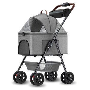 Pet Stroller, 3 in 1 Multifunction Pet Travel System,4 Wheel Foldable Pet Stroller with Storage Basket for Small Medium Dogs & Cats（Dark Grey）