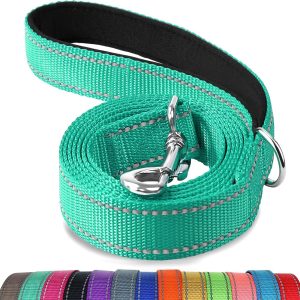 Double-Sided Reflective Dog Leash, 6 FT/5 FT/4 FT, Padded Handle Nylon Heavy Duty Leashes for Medium & Large Dogs Walking, Teal, 6FT